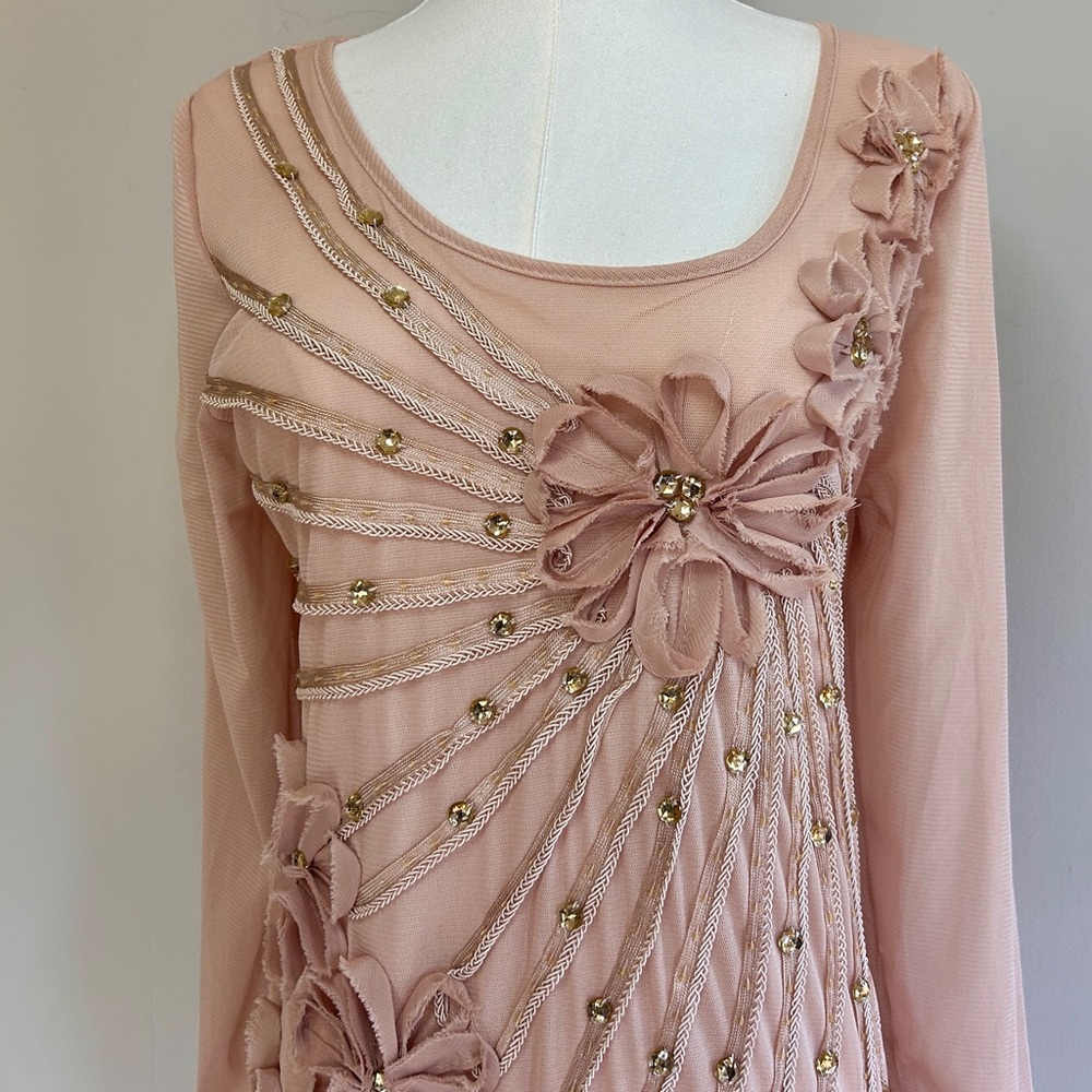 PRETTY ANGEL Silk Mesh Applique Beaded Slip Dress Fairy Coquette Angel Boho Sz L - Picture 3 of 16